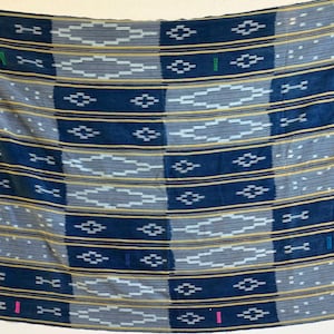 Indigo Hand Dyed Cotton Fabric, African Baule Ikat Indigo Home Decor Throw Textile