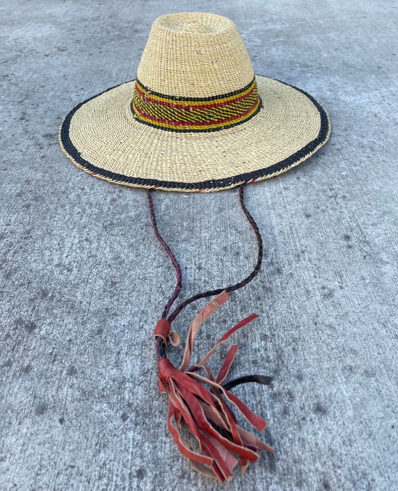 African Straw Sun Hat, Straw Woven Leather Straps… - image 4