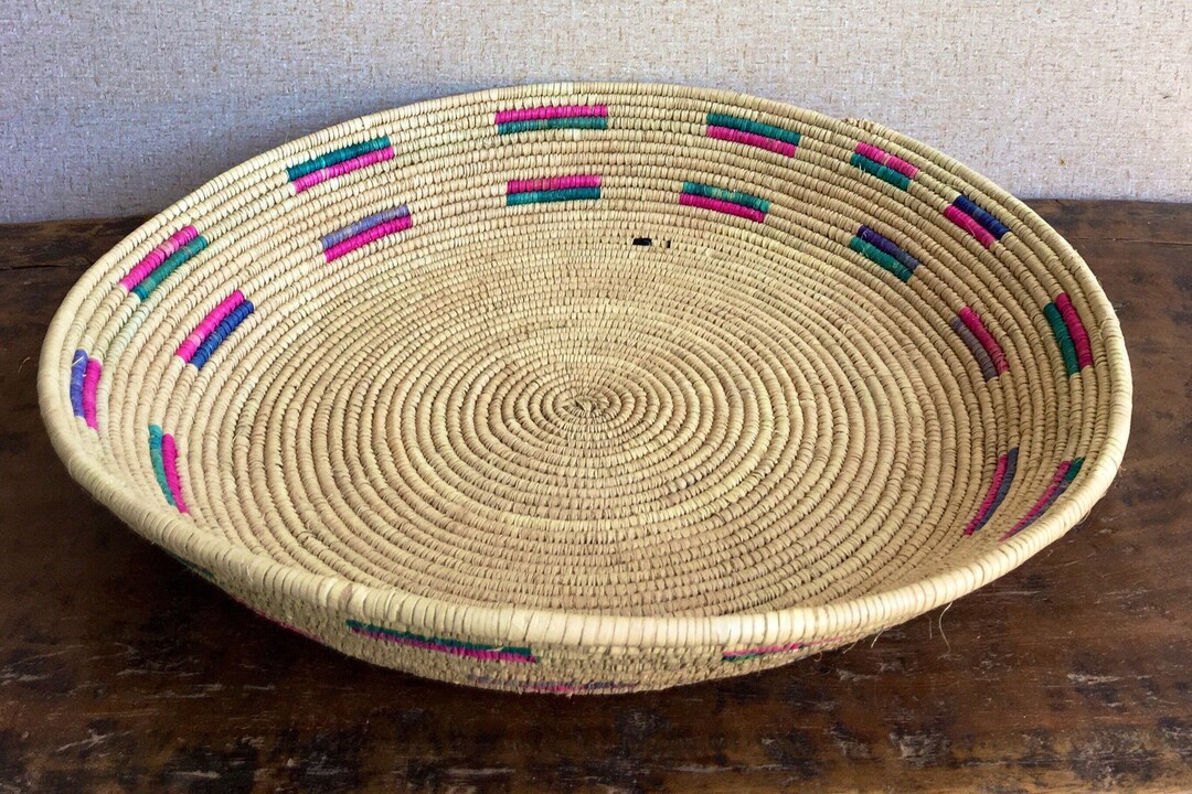Vintage African Baskets Tribal Decor Hand Woven Large Round Etsy