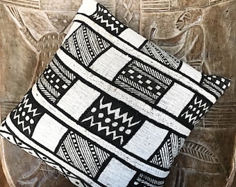 Mudcloth Pillow Cover, African Senufo Mudcloth Textile Pillow