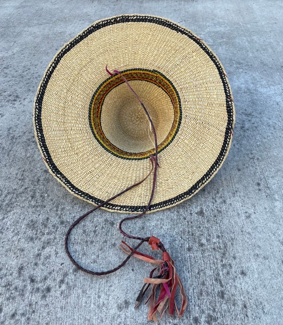 African Straw Sun Hat, Straw Woven Leather Straps… - image 3