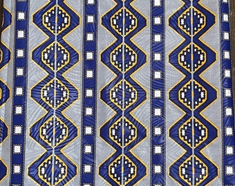 Blue Printed Upholstery Fabric, African Craft Block Print Fabric, Geometric Design