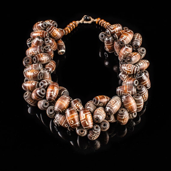 Vintage Beaded Necklace, Tribal Necklace, Tribal J