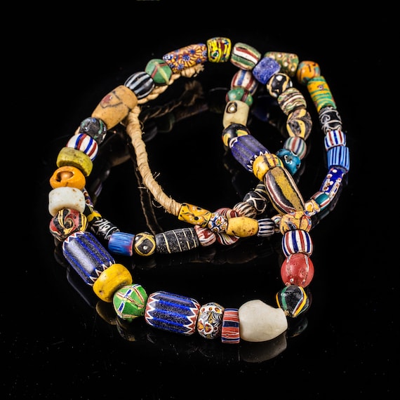 7 piece beads Antique trade Beads Ghana beads 17-19 mm x 8-11 mm 18JH handmade beads original Murano trade beads West Africa