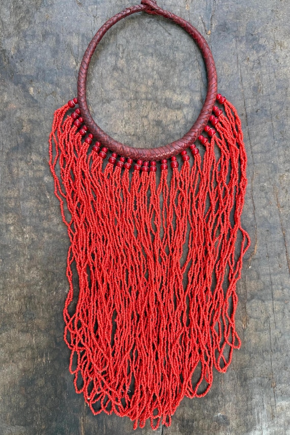 Authentic, Leather Statement Necklace, Handmade B… - image 1