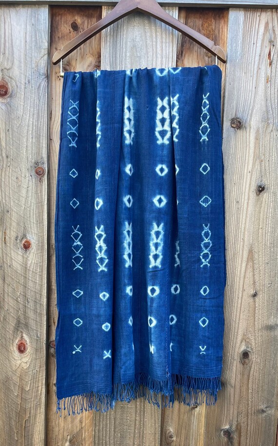 Indigo Scarf, Hand Dyed Blue Shawl, African Mudclo