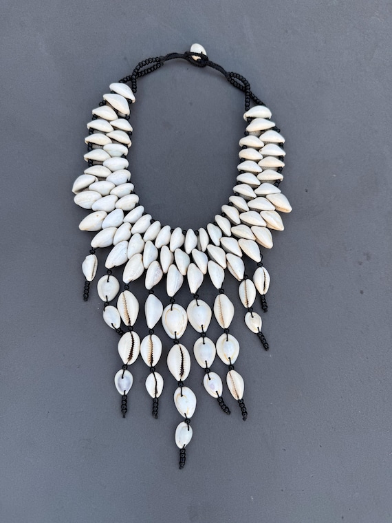 Authentic, Handmade Necklace, Bedded African Cowrie Shell Jewelry