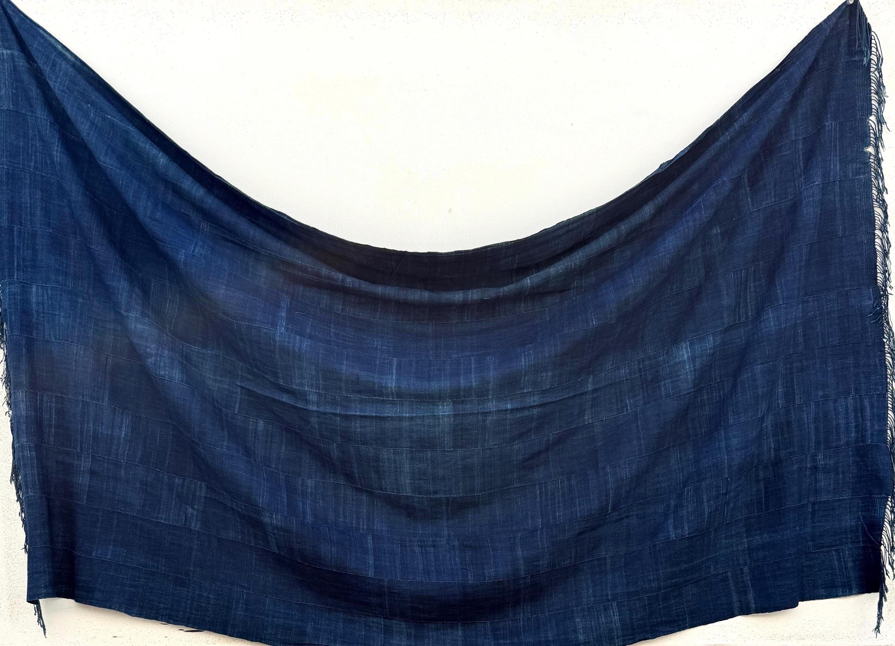 Indigo Blue Solid Cotton Cloth, African Indigo Runner, Vintage Decor Throw Blanket Fabric