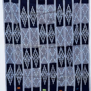 Indigo Hand Dyed Blue White Cotton Fabric, African Baule Ikat Wall Decor Throw Cotton Blanket