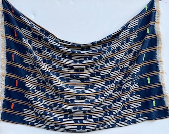 Tissu de coton indigo africain vintage, jetés décoratifs, textile rayé teint à la main