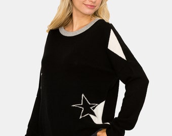 Colorblock Cashmere Sweater | Cashmere Sweater Knit Pullover | Fashion Cashmere Dress Top | Oversize Women sweater | Sweater Knit Women