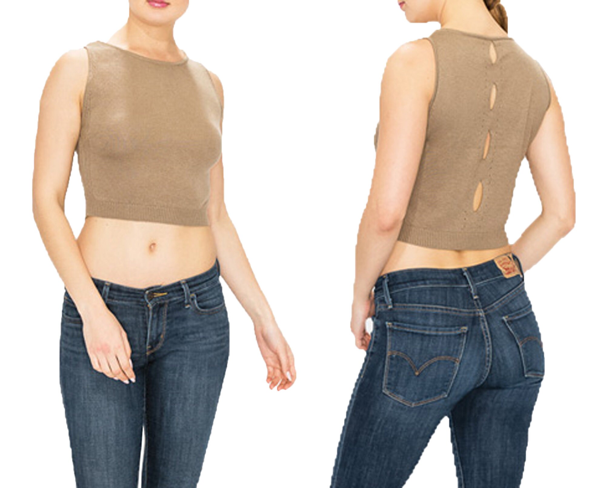 Abgeschnittenes Cut Out Top Gestricktes Seiden Tank Top, ärmellos, Crop