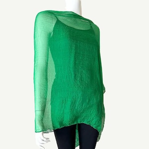Green Chiffon Poncho: Lightweight Asymmetrical Hem Cover-Up