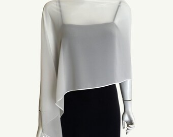 Ivory Semi Sheer Chiffon Pullover Wrap Poncho, Bridesmaid-Wedding-Poncho
