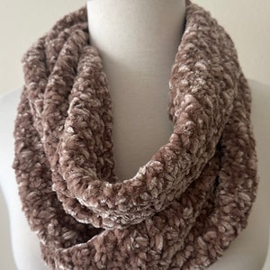 Hand Crochet Chunky Tube Scarf: Velvety Brown Knit Pullover