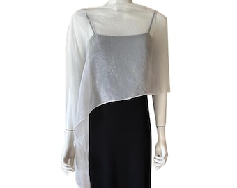 Lightweight Crepe Shimmer Caplet Shawl Wrap, Outfit Enhancer Cover Up Poncho Capelet, Ivory Color