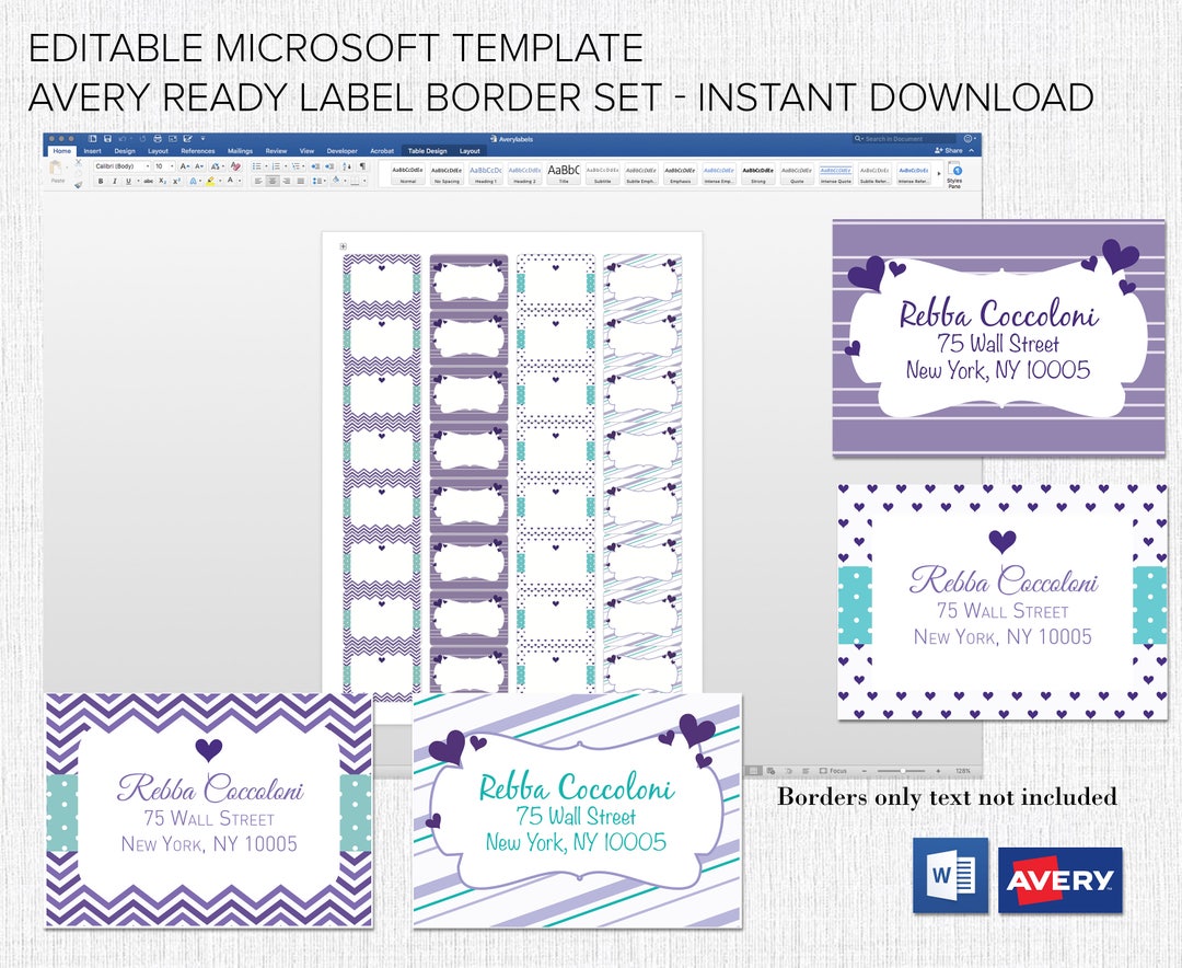 Address Label Borders Editable in Microsoft™ Word Printable on Avery