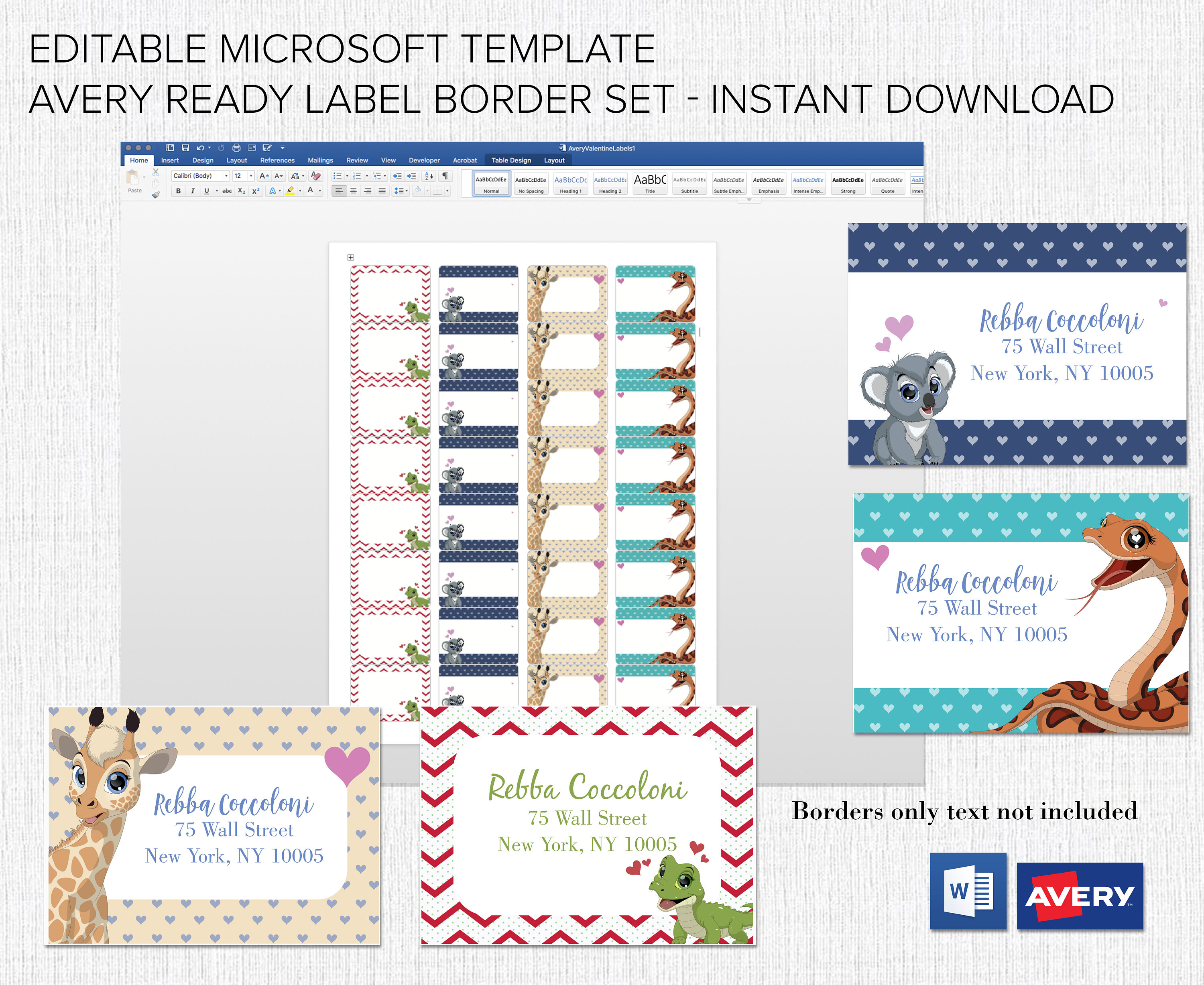 Address Label Borders Editable in Microsoft™ Word Printable Etsy France