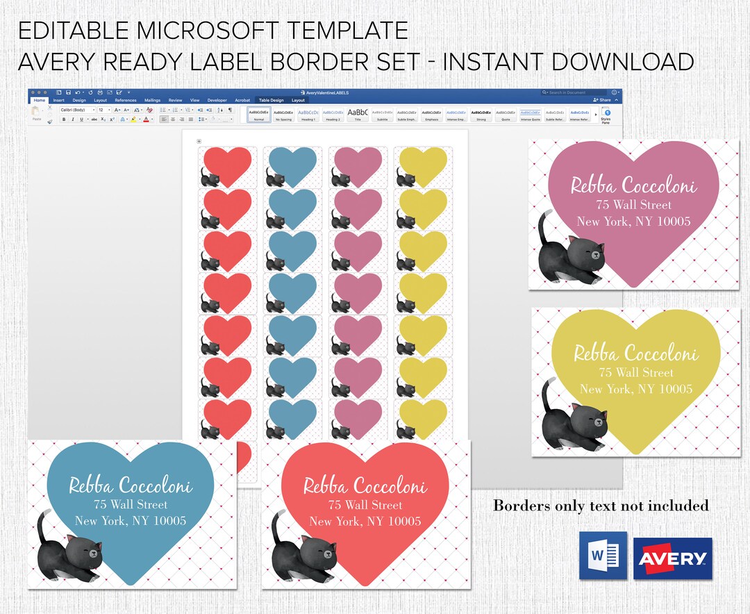 Address Label Borders Editable in Microsoft™ Word Printable on Etsy