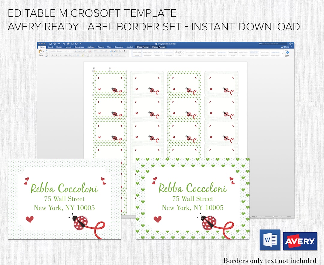 Address Label Borders Editable in Microsoft™ Word Printable on Avery