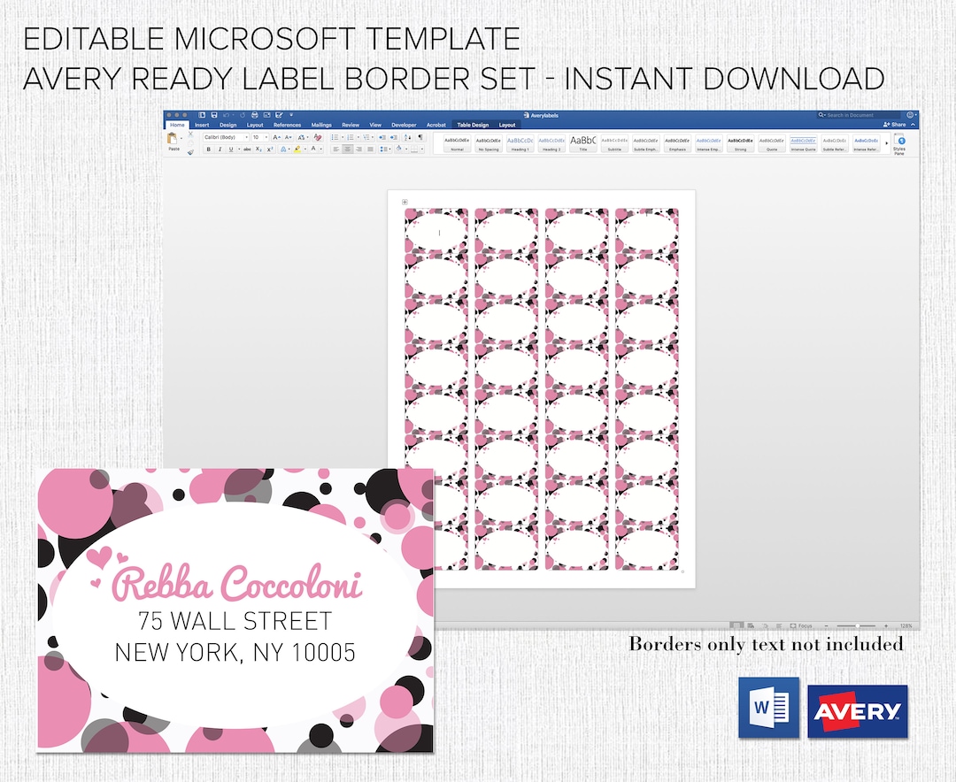 Return Address Label Borders Editable in Microsoft™ Word Printable on