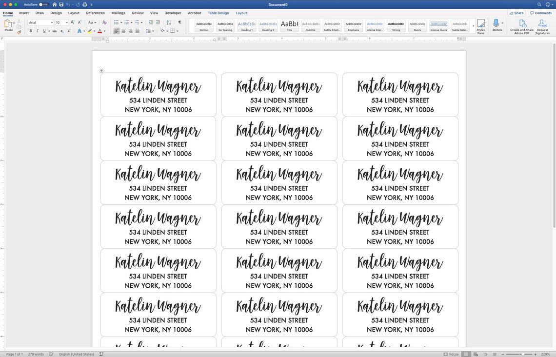 microsoft word address labels template