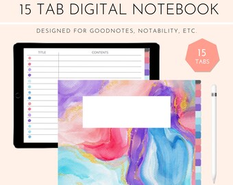 Diario digital de cuaderno digital con pestañas horizontales Starry Gold Glitter de 15 secciones / Descargar con hipervínculos / Bueno para GoodNotes/Notability
