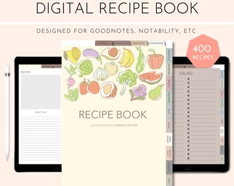 Libro de recetas digital / Pegatinas de alimentos / Descarga de libros de cocina con hipervínculos / Good for GoodNotes/Notability / Vertical