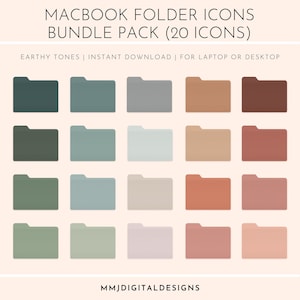 May include: A set of 20 earthy-toned folder icons for use on a laptop or desktop. The icons are arranged in a grid of four rows and five columns. Each icon is a simple folder shape with a different color.