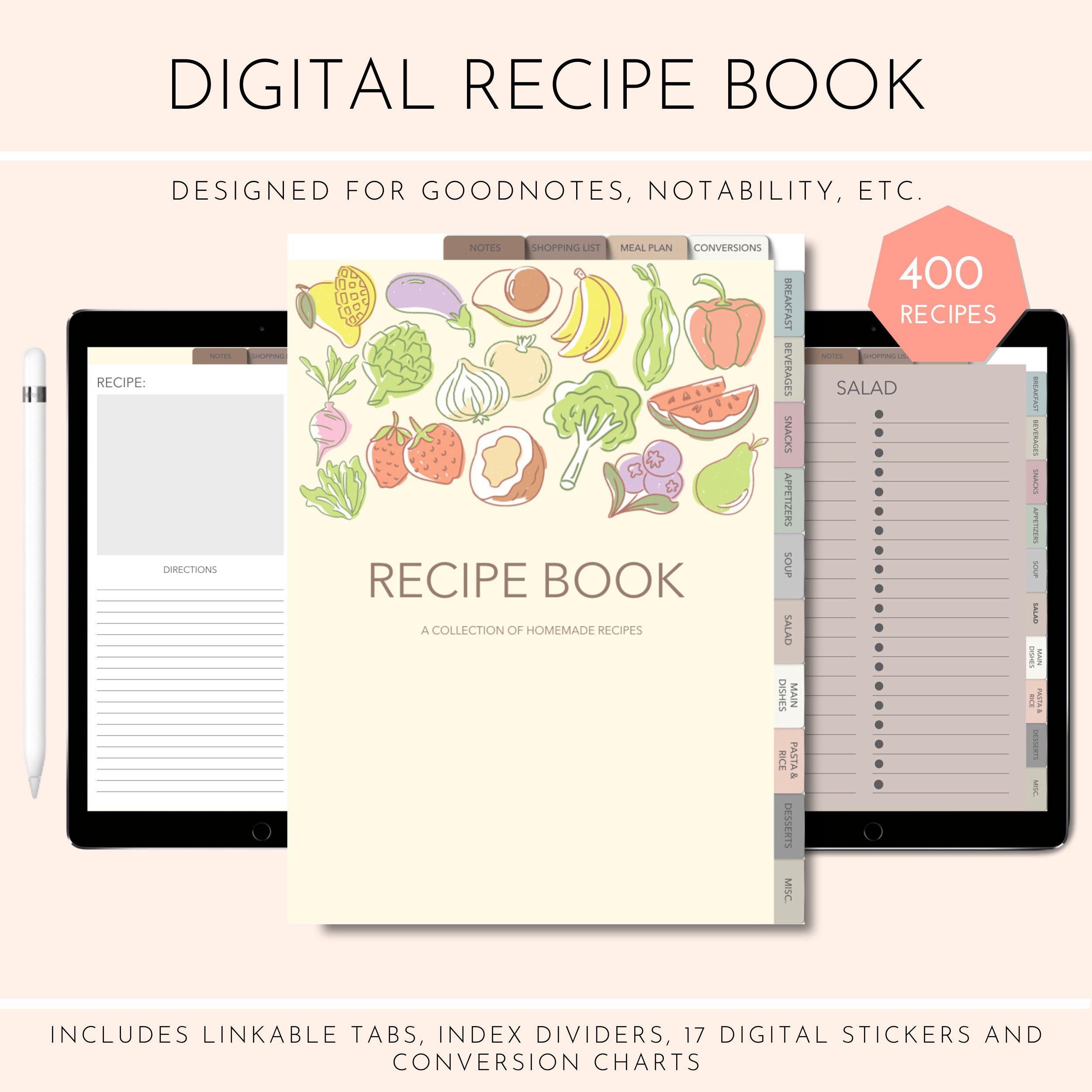 Digital Recipe Book | Food Stickers | Cookbook Download With Hyperlinks ...