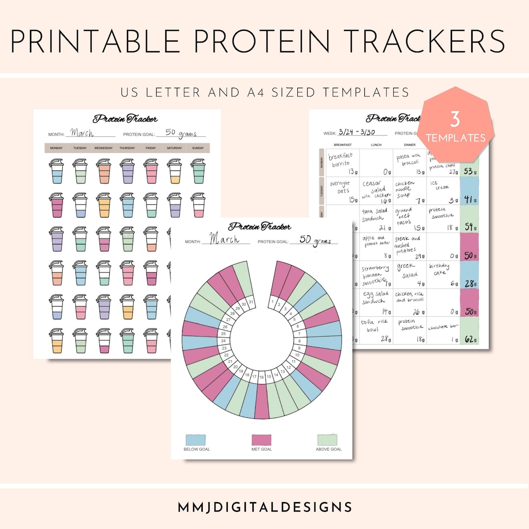 Protein Nutrition Tracker Templates | Printable & Digital | US Letter ...
