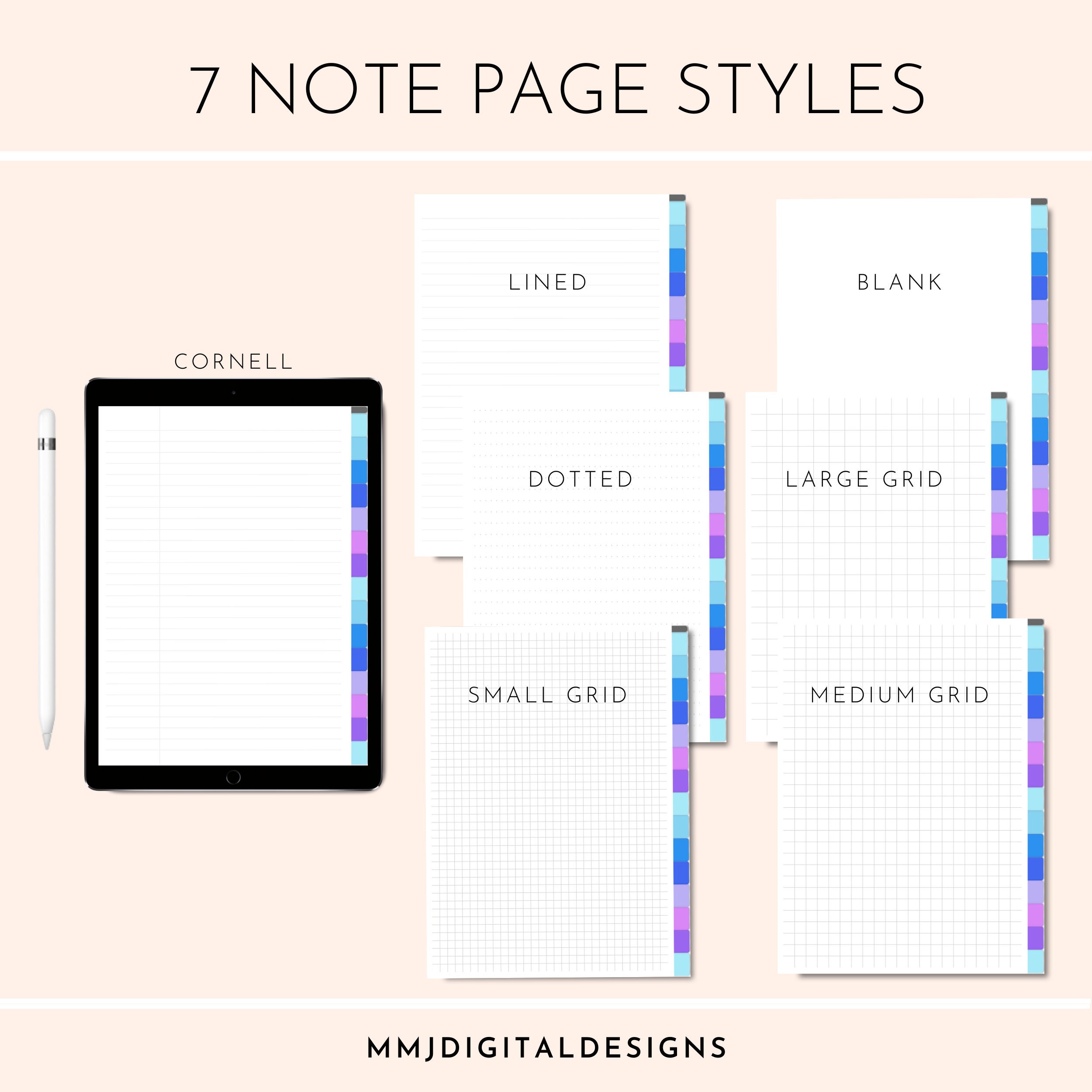15 Section Vertical Tabbed Blue/purple Watercolor Digital Notebook ...