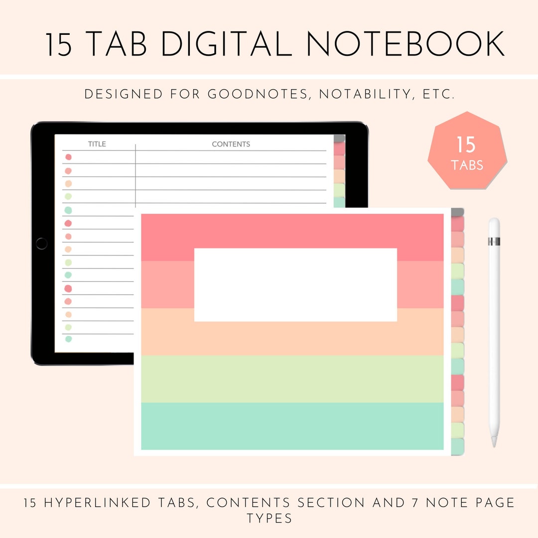 Tabbed Notebook.pdf 15 Section Horizontal Tabbed Rainbow Digital Notebook Journal ...