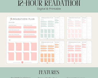 12 Hour Readathon Challenge: Printable Book Journal (Digital Download)