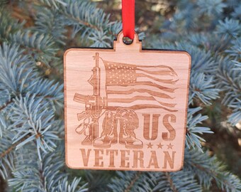 US Veteran - Engraved and Cut Wooden Ornament, Veteran Christmas Tree Decoration For Him And Her, Veteran Gift, Military Holiday Gift