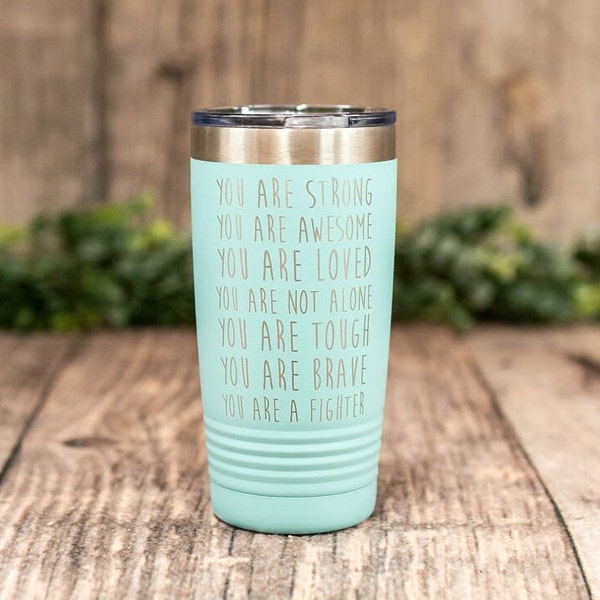 You Are Strong, You Are Awesome, You Are Loved - Engraved Personalized Travel Mug, Inspirational Gift Mug For Her, Motivational Gift Mug