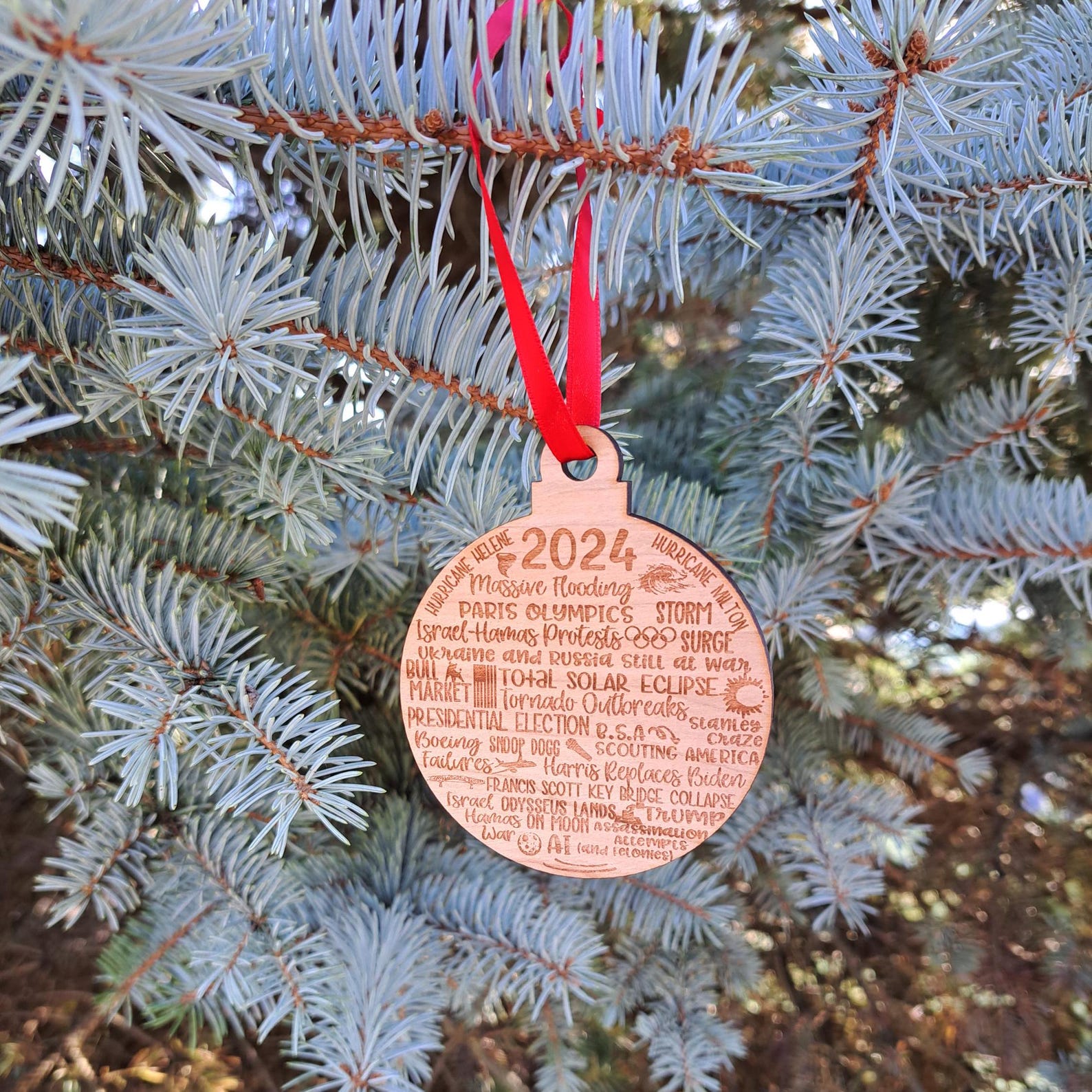 Remembering 2024 Engraved Wooden Funny Christmas Ornament Charm, 2023
