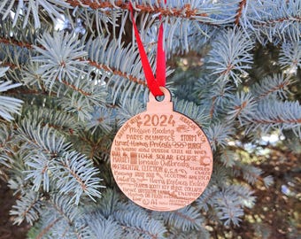 Remembering 2024 - Engraved Wooden Funny Christmas Ornament Charm, 2024 Highlights Christmas Gift, Funny Holiday Gift Ornament