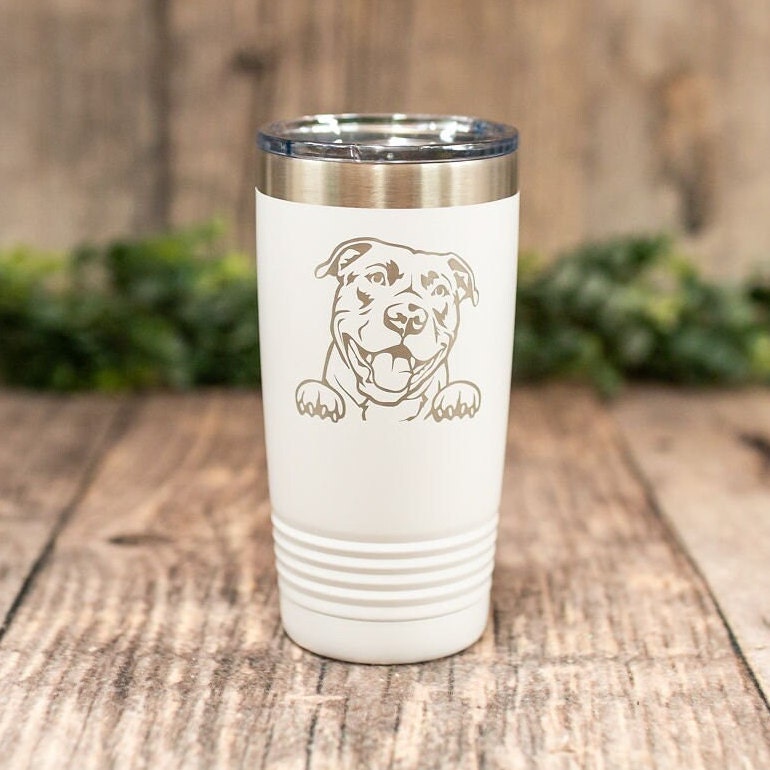 Pitbull personalizado - Vaso de acero grabado con pitbull, taza de viaje con perro pitbull, regalo para mamá o papá de perro pitbull, vaso de regalo para amantes de los pitbull