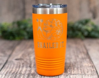 Snailed It - Engraved Stainless Steel Tumbler, Insulated Stainless Travel Tumbler Mug, Snail Mandala , Cute Snail Mug, Snail Lover Gift