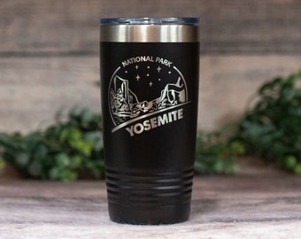 Parque Nacional Yosemite - Vaso de acero inoxidable grabado, taza de viaje para senderismo, regalo de camping, taza de aventura, taza de regalo del Parque Nacional