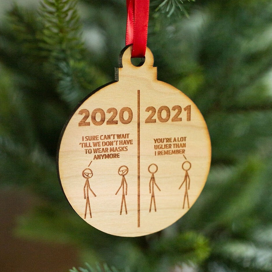 2020 Vs 2021 Engraved Wooden Christmas Ornament Charm Funny