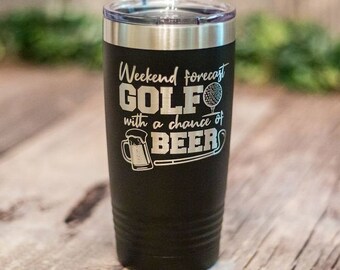 Golf and Beer Engraved Tumbler: Funny Golf Gift for Men