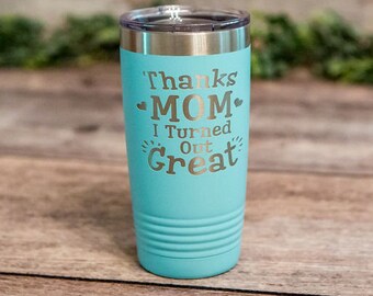 Thanks Mom - Engraved Polar Camel Stainless Steel Tumbler, Stainless Cup, Insulated Travel Tumbler Mug, Funny Mom Gift, Mothers Day Tumbler