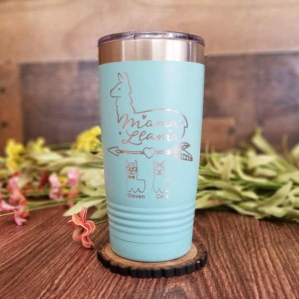 Mama Llama - Engraved Mug Personalized With Kids Names, Stainless Cup, Mothers Day Gift, Cute Mom Gifts, Gift For Her, Mama Llama Tumbler