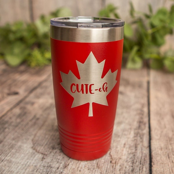 Cute-Eh - Vaso de acero inoxidable de camello polar grabado, taza de viaje aislada, taza de acero inoxidable, taza divertida canadiense, regalo canadiense lindo