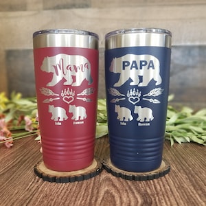 Mama Bear Personalized With Kids Names Engraved Tumbler, Stainless Cup, Mothers Day Gift, Cute ...