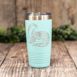 Cute Otter - Engraved Stainless Steel Tumbler, Insulated Stainless Travel Tumbler Mug, Otter Mandala , Cute Otter Mug, Otter Lover Gift