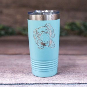 Personalized Long Haired Dachshund - Engraved Steel Dachshund Tumbler, Dachshund Travel Tumbler, Dachshund Mom or Dad, Dog Lover Gift