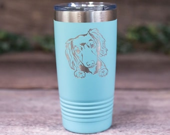 Personalized Long Haired Dachshund - Engraved Steel Dachshund Tumbler, Dachshund Travel Tumbler, Dachshund Mom or Dad, Dog Lover Gift